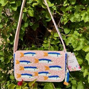NWT Made in India Sardine Fish Pattern Pink Beaded Bag🐟🌸